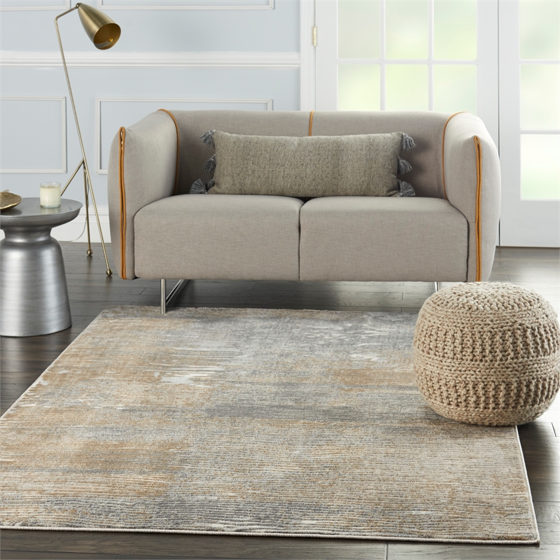 Nourison Solace Rectangle Polypropylene Polyester Area Rug in Gray/Beige