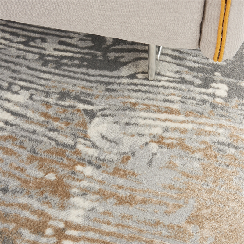 Nourison Solace Rectangle Polypropylene Polyester Area Rug in Gray/Beige