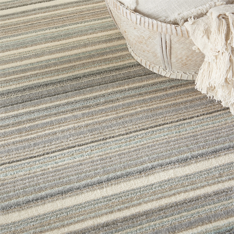 Nourison Soma Rectangle Contemporary Polyester Area Rug in Gray/Ivory/Teal