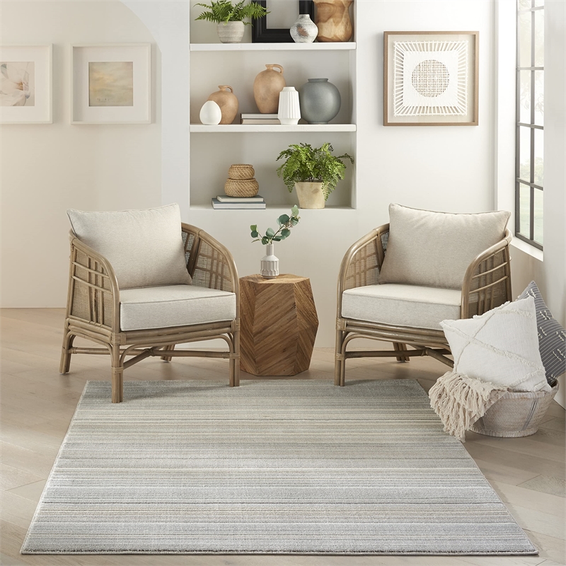 Nourison Soma Rectangle Contemporary Polyester Area Rug in Gray/Ivory/Teal