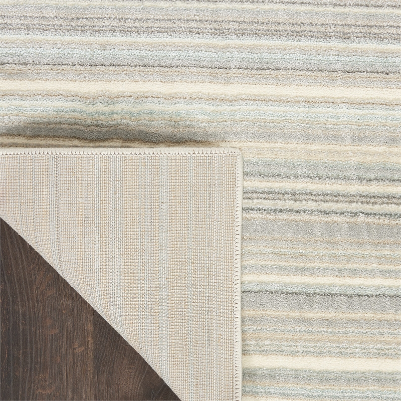 Nourison Soma Rectangle Contemporary Polyester Area Rug in Gray/Ivory/Teal