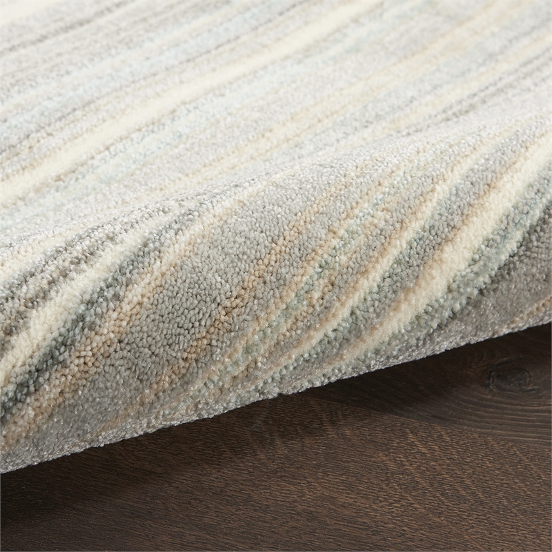 Nourison Soma Rectangle Contemporary Polyester Area Rug in Gray/Ivory/Teal