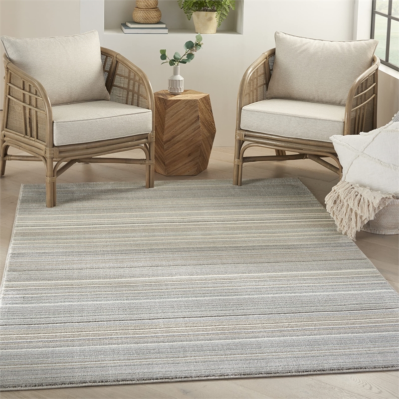 Nourison Soma Rectangle Contemporary Polyester Area Rug in Gray/Ivory/Teal