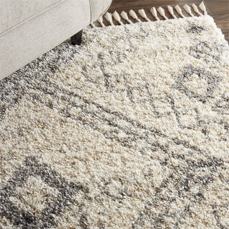 Nourison Scandinavian Shag Rectangle Polypropylene Area Rug in Ivory/Gray