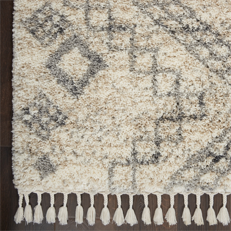 Nourison Scandinavian Shag Rectangle Polypropylene Area Rug in Ivory/Gray