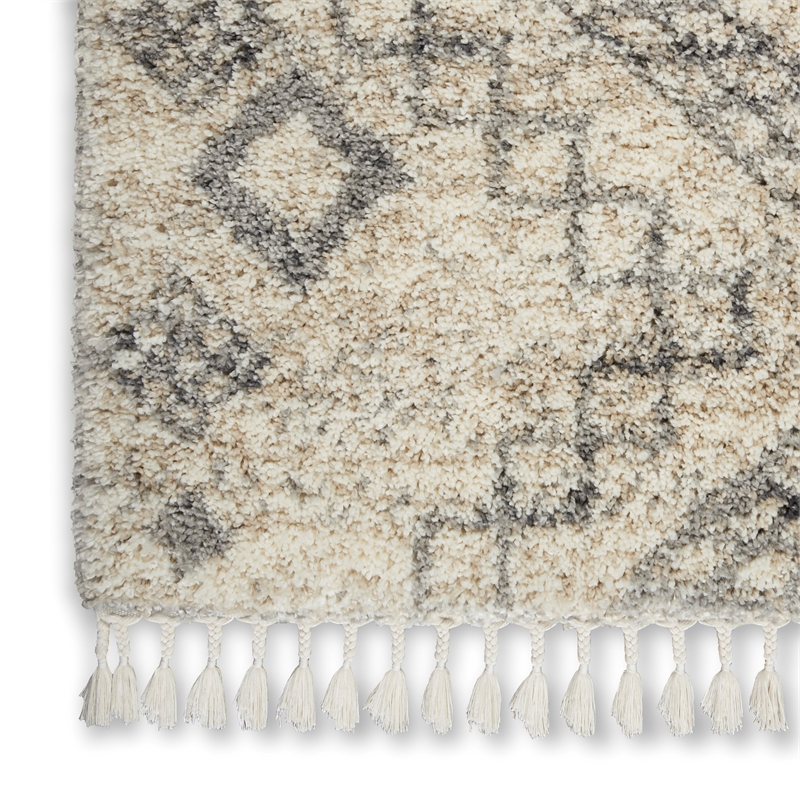 Nourison Scandinavian Shag Rectangle Polypropylene Area Rug in Ivory/Gray