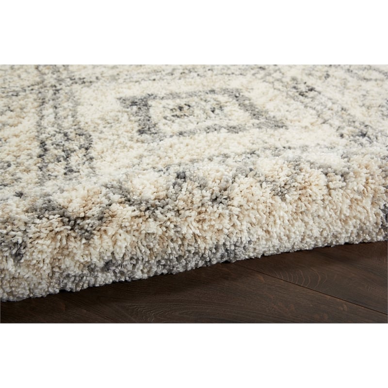 Nourison Scandinavian Shag Rectangle Polypropylene Area Rug in Ivory/Gray