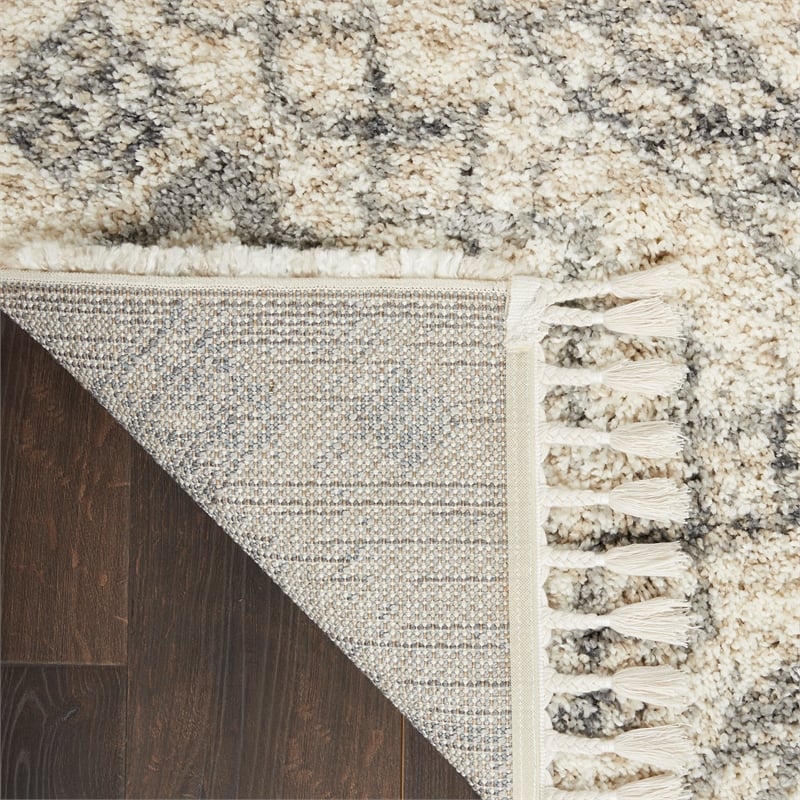 Nourison Scandinavian Shag Rectangle Polypropylene Area Rug in Ivory/Gray