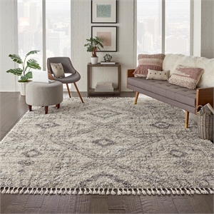 Nourison Scandinavian Shag Rectangle Polypropylene Area Rug in Ivory/Gray