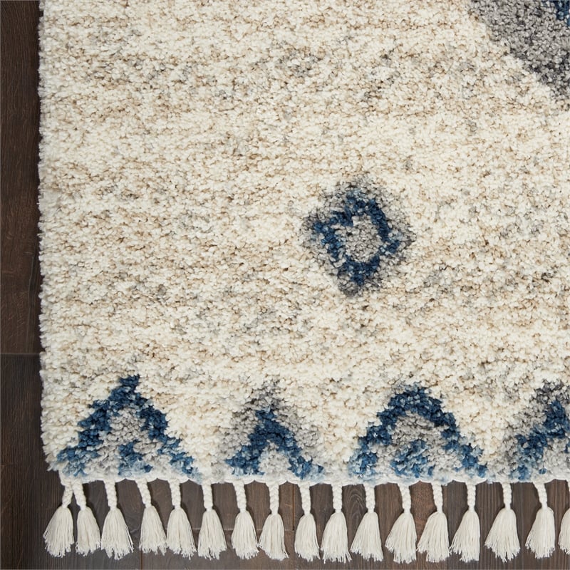 nourison scandinavian shag rectangle polypropylene area rug in ivory/blue