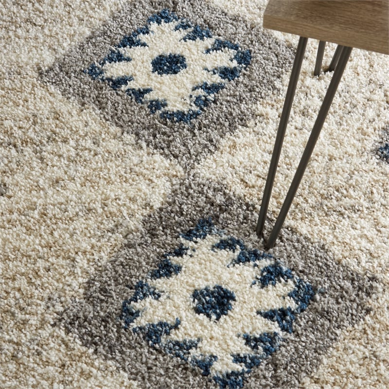 nourison scandinavian shag rectangle polypropylene area rug in ivory/blue