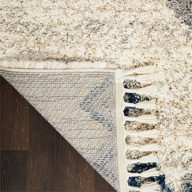 nourison scandinavian shag rectangle polypropylene area rug in ivory/blue