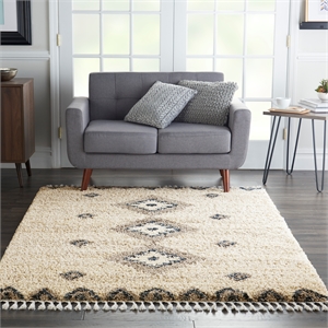 nourison scandinavian shag rectangle polypropylene area rug in ivory/blue