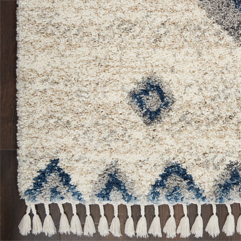 Nourison Scandinavian Shag Rectangle Polypropylene Area Rug in Ivory/Blue