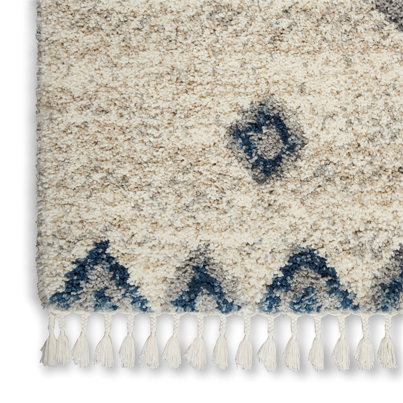 Nourison Scandinavian Shag Rectangle Polypropylene Area Rug in Ivory/Blue
