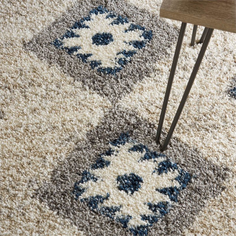 Nourison Scandinavian Shag Rectangle Polypropylene Area Rug in Ivory/Blue