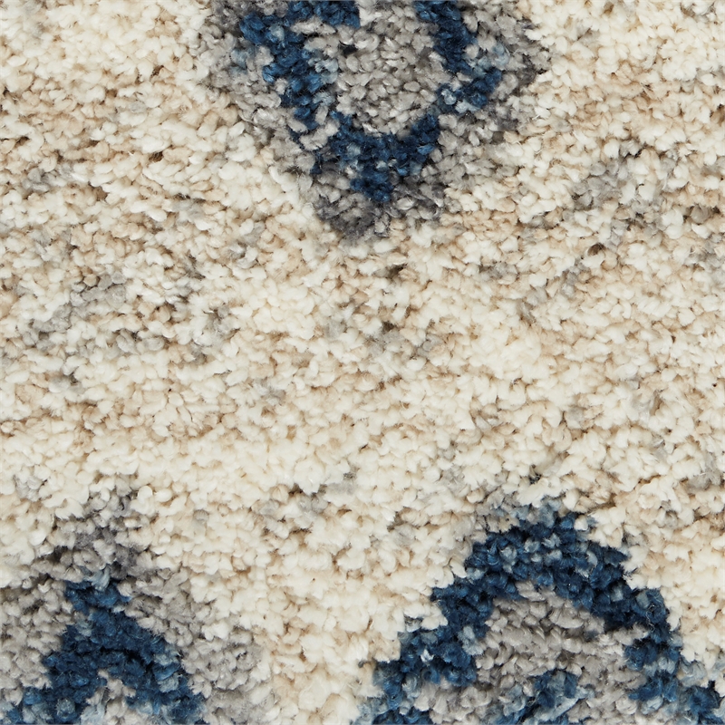 Nourison Scandinavian Shag Rectangle Polypropylene Area Rug in Ivory/Blue