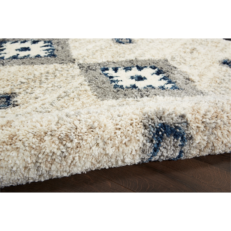 Nourison Scandinavian Shag Rectangle Polypropylene Area Rug in Ivory/Blue