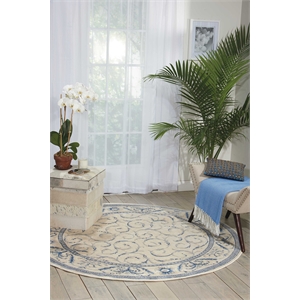 Nourison Somerset Round Traditional Polyester Acrylic Area Rug in Ivory/Blue