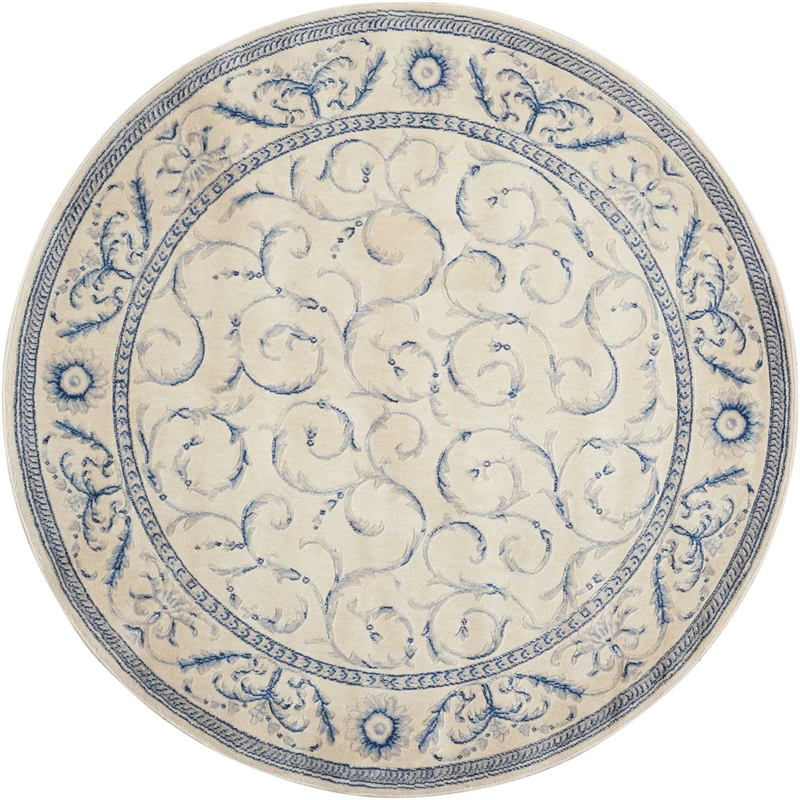 Nourison Somerset Round Traditional Polyester Acrylic Area Rug in Ivory/Blue