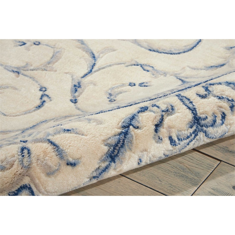 Nourison Somerset Round Traditional Polyester Acrylic Area Rug in Ivory/Blue