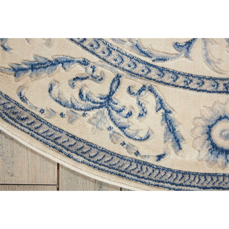 Nourison Somerset Round Traditional Polyester Acrylic Area Rug in Ivory/Blue
