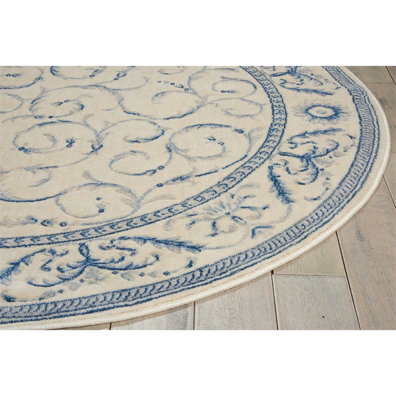 Nourison Somerset Round Traditional Polyester Acrylic Area Rug in Ivory/Blue