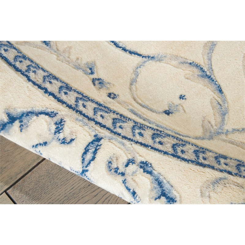 Nourison Somerset Round Traditional Polyester Acrylic Area Rug in Ivory/Blue