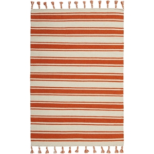 Nourison Solano Rectangle Wool Cotton and Polyester Area Rug in Ivory/Orange