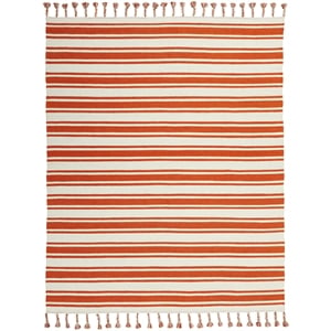 Nourison Solano Rectangle Wool Cotton and Polyester Area Rug in Ivory/Orange