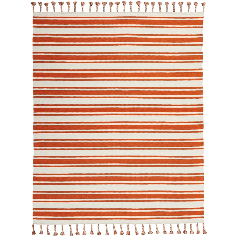 Nourison Solano Rectangle Wool Cotton and Polyester Area Rug in Ivory/Orange