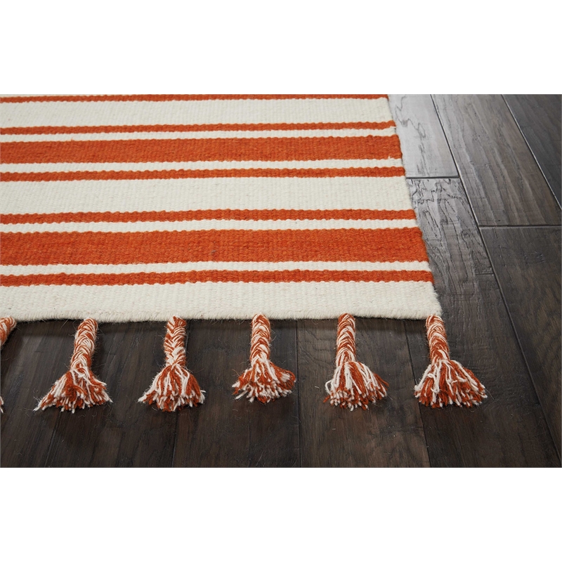 Nourison Solano Rectangle Wool Cotton and Polyester Area Rug in Ivory/Orange