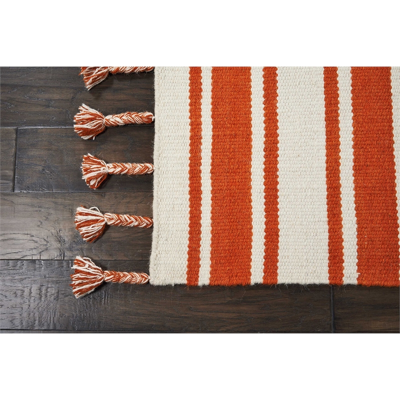 Nourison Solano Rectangle Wool Cotton and Polyester Area Rug in Ivory/Orange