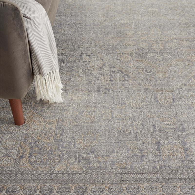 Nourison Silken Weave Rectangle Luxcelle Polyester Area Rug in Gray/Beige