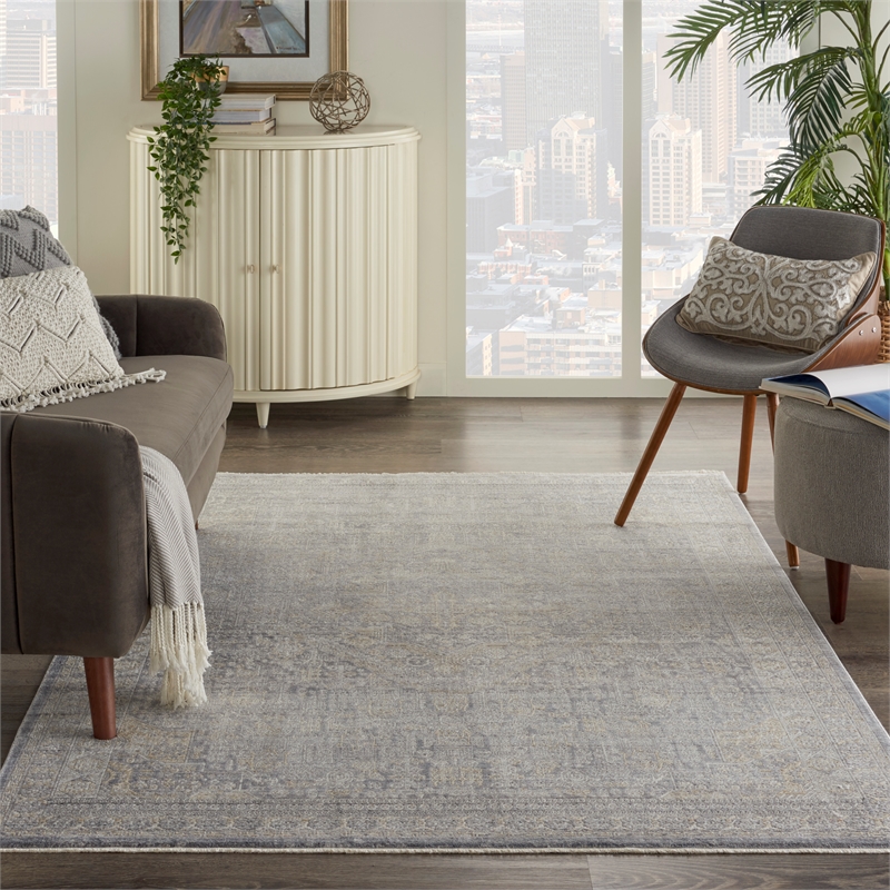 Nourison Silken Weave Rectangle Luxcelle Polyester Area Rug in Gray/Beige