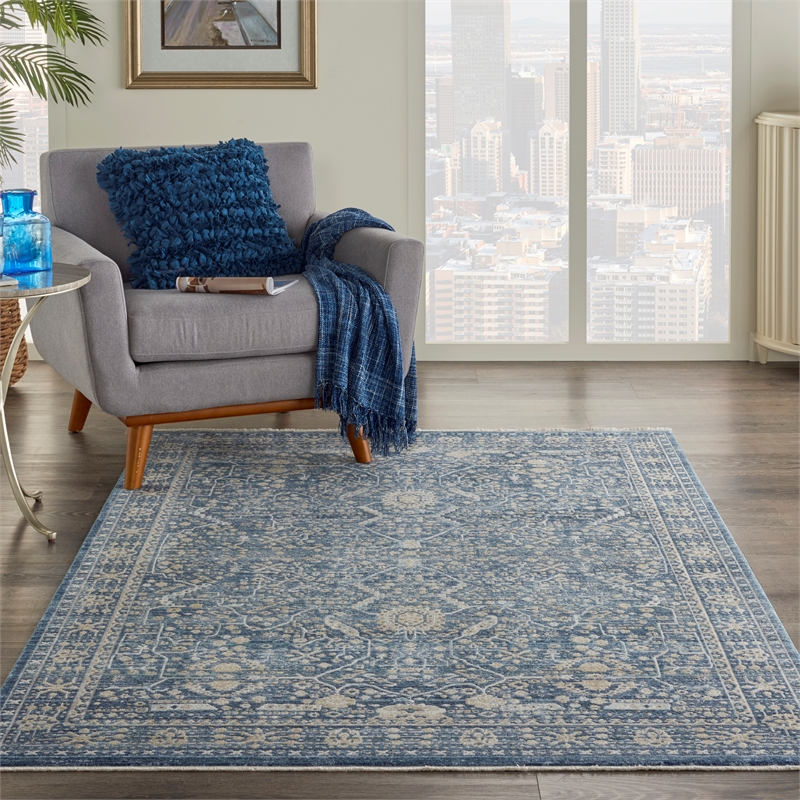 Nourison Silken Weave Rectangle Luxcelle Polyester Area Rug in Blue