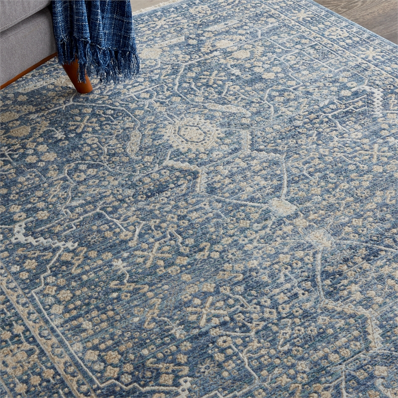 Nourison Silken Weave Rectangle Luxcelle Polyester Area Rug in Blue