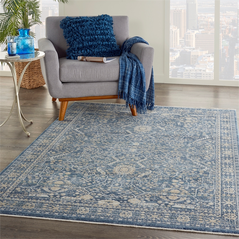 Nourison Silken Weave Rectangle Luxcelle Polyester Area Rug in Blue