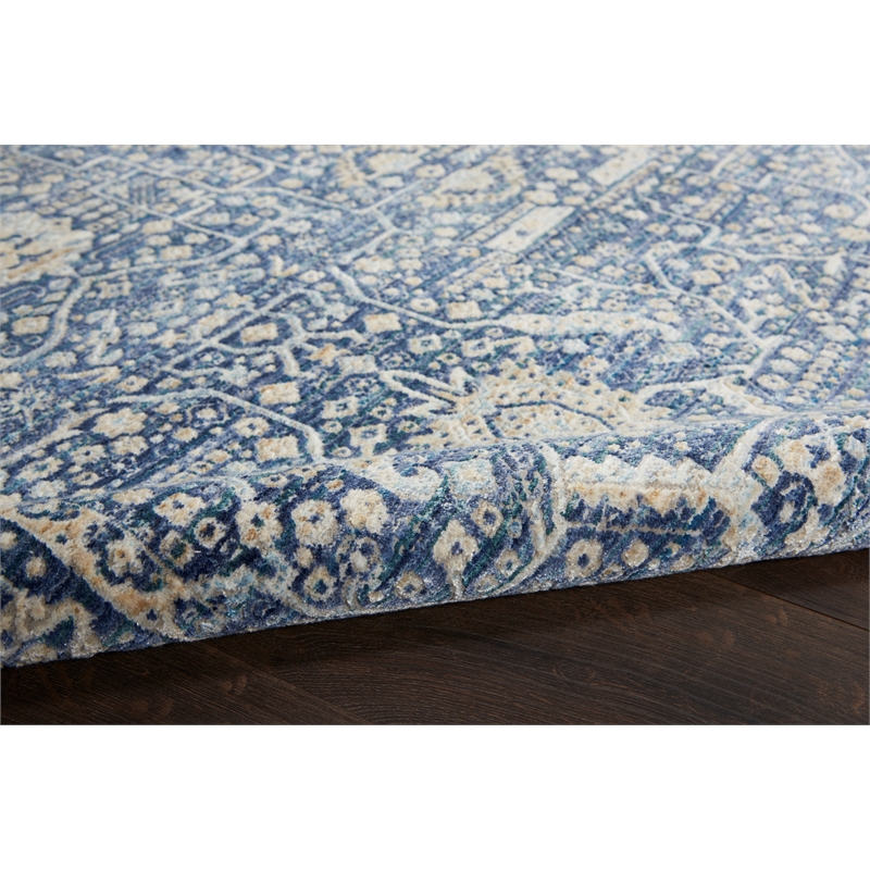 Nourison Silken Weave Rectangle Luxcelle Polyester Area Rug in Blue