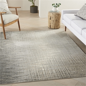 Nourison Soma Rectangle Contemporary Polyester Area Rug in Gray/Ivory