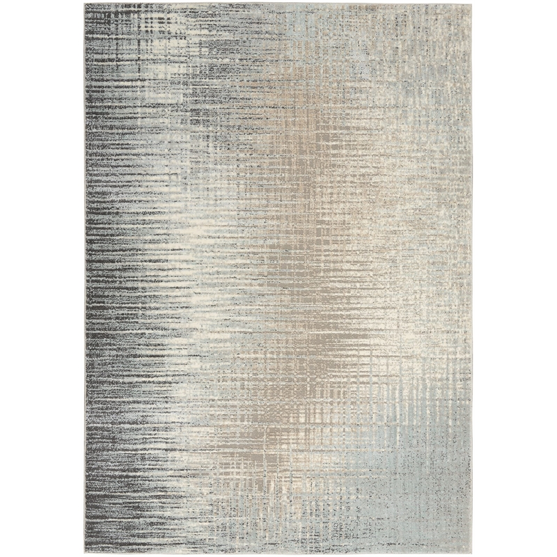 Nourison Soma Rectangle Contemporary Polyester Area Rug in Teal/Gray