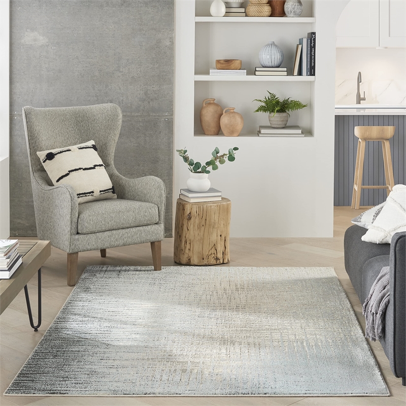 Nourison Soma Rectangle Contemporary Polyester Area Rug in Teal/Gray