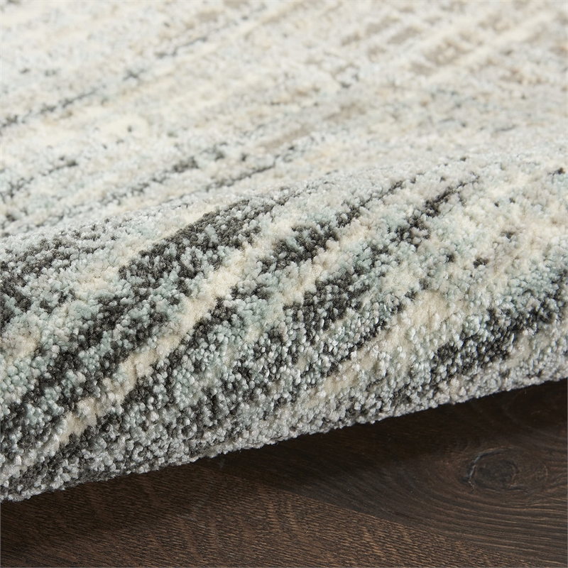 Nourison Soma Rectangle Contemporary Polyester Area Rug in Teal/Gray