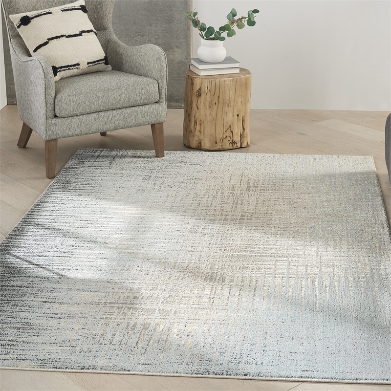 Nourison Soma Rectangle Contemporary Polyester Area Rug in Teal/Gray