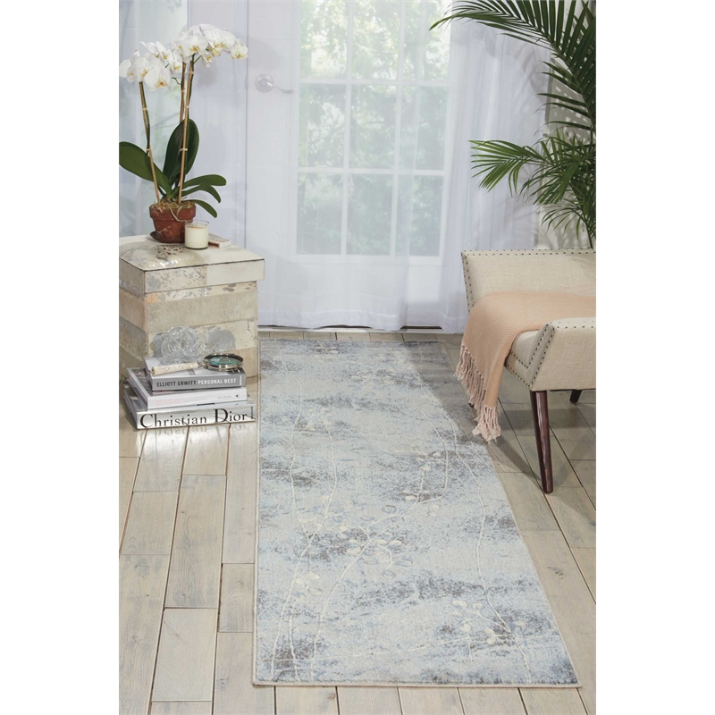 Nourison Somerset 6' Runner Gray and Blue Fabric Bohemian Area Rug (6' Runner)