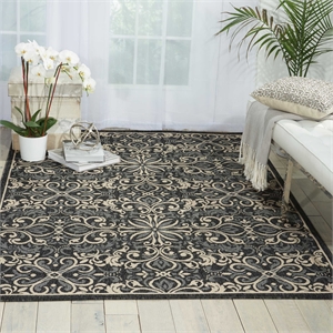 Nourison Caribbean 111x153&quot Rectangle Transitional Fabric Area Rug in Charcoal