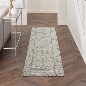 Nourison Vail 99x138&quot Rectangle Contemporary Wool Area Rug in Blue/White