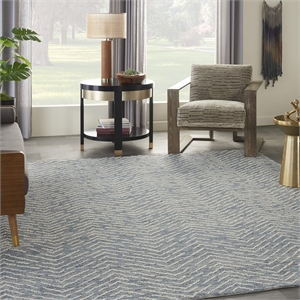 Nourison Vail 93x117&quot Rectangle Contemporary Wool Area Rug in Navy/Ivory