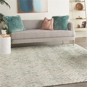 Nourison Vail 99x138&quot Rectangle Contemporary Wool Area Rug in Navy/Ivory