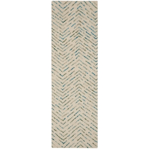 Nourison Vail 27x90&quot Runner Contemporary Wool Area Rug in Ivory/Green